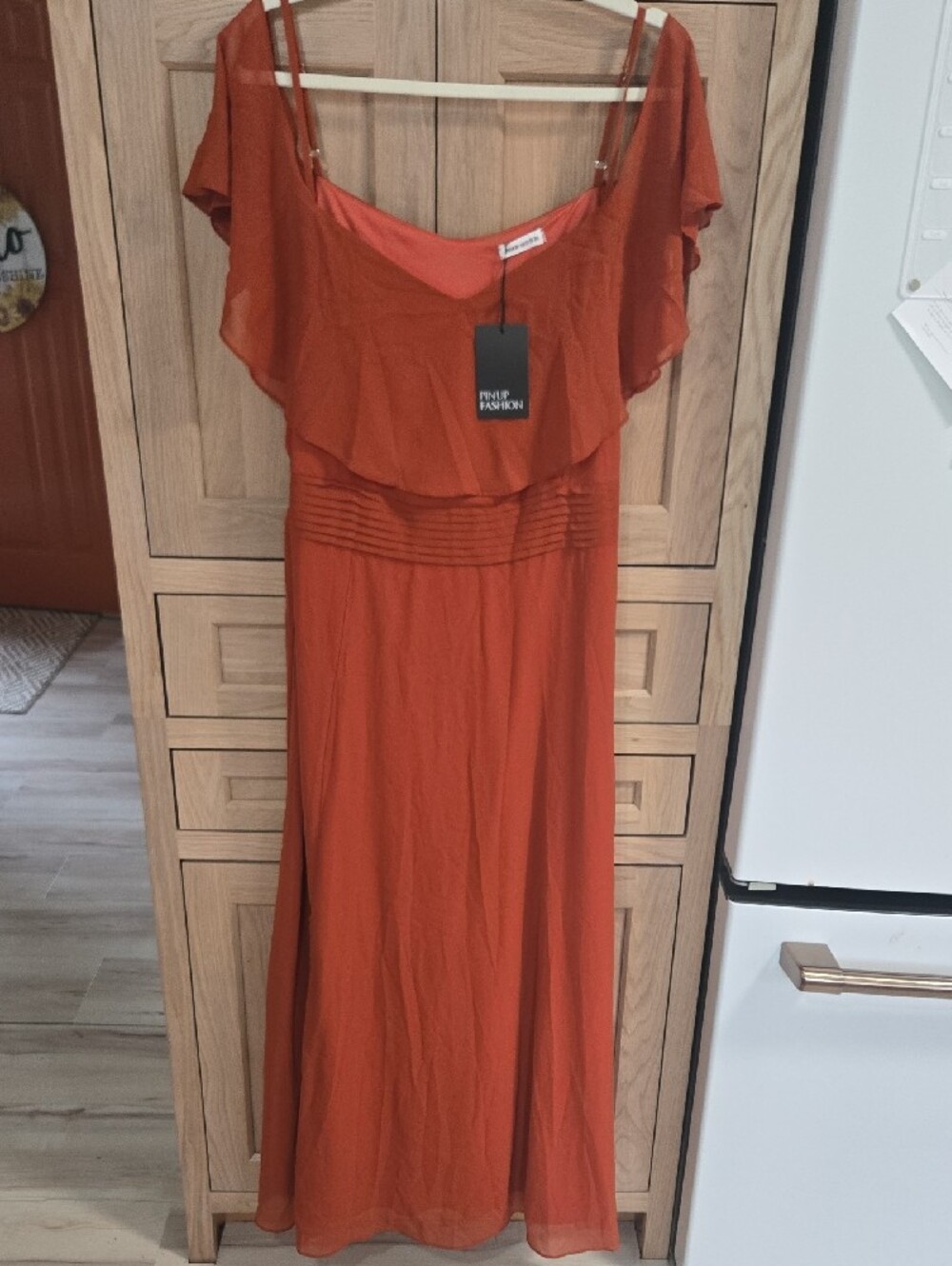 Plus-Size One-Shoulder Ruffle Maxi Dress in Rust - Picture 3 of 9